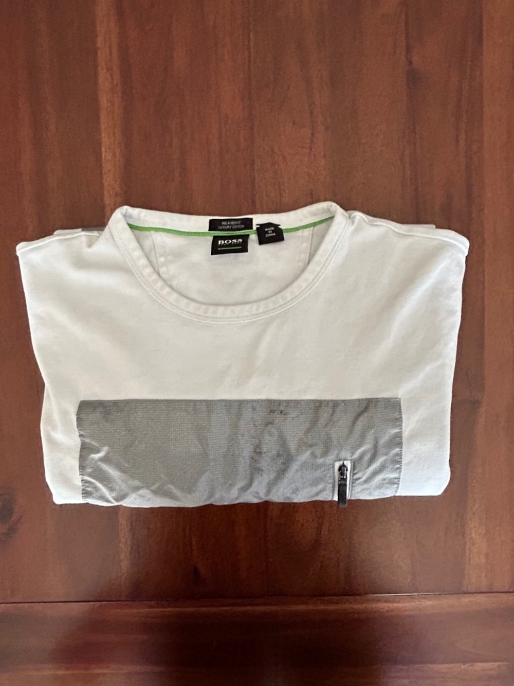 BOSS Men’s White Mix-Media Cargo Pocket T-Shirt